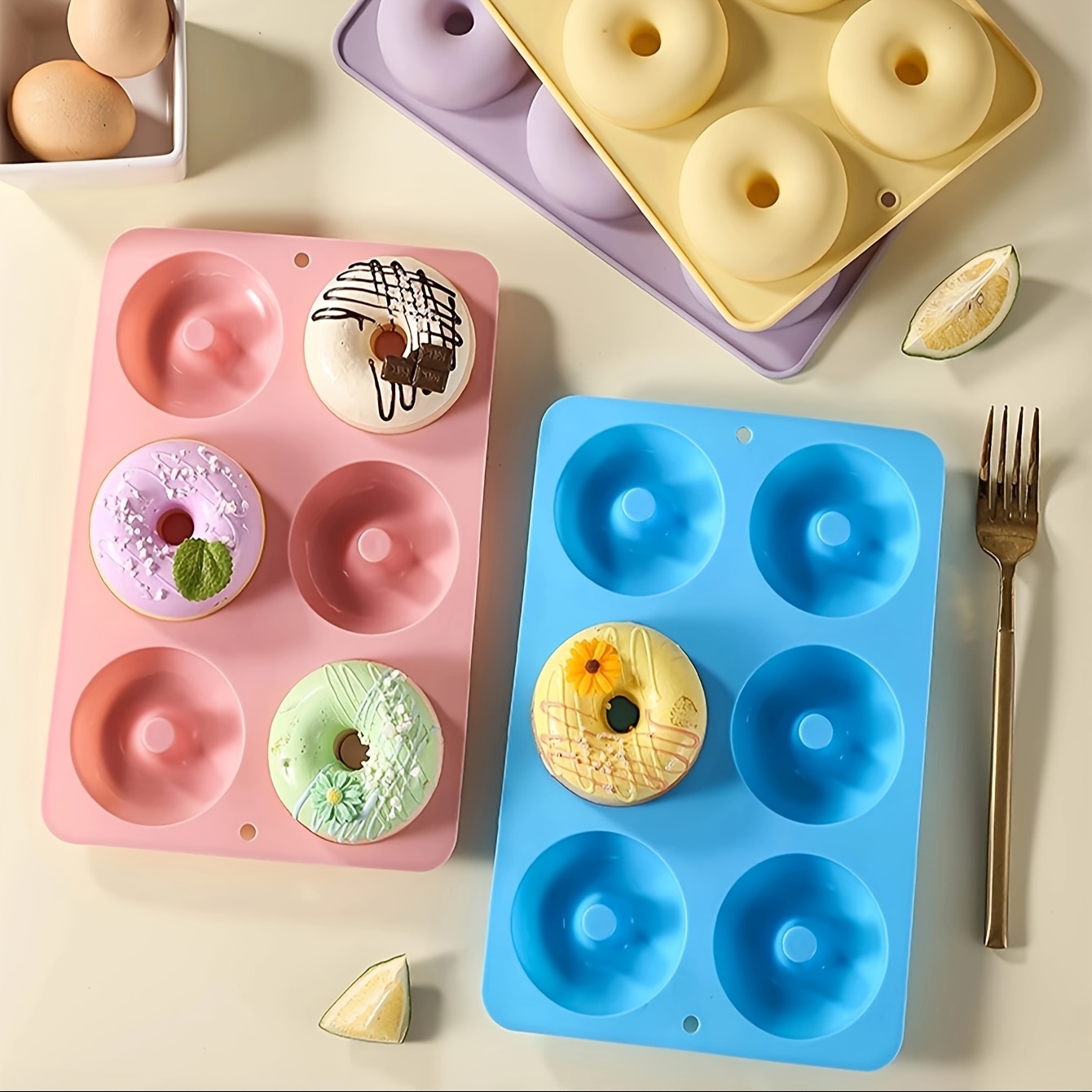 silicone donut baking pans 6   round donut mold food grade oven safe for new years treats details 2