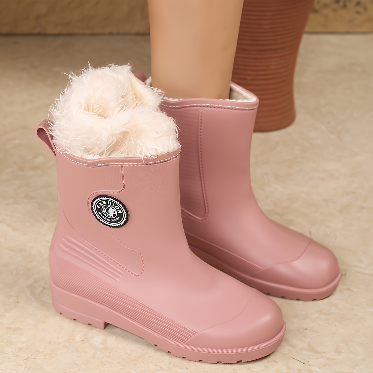 TEMU Women's Short-tube -warm High Quality Boots, Winter Thickened Wear-resistant Anti-slip Work Shoes For Outdoor Car Wash, , And Fishing - 3 Colors