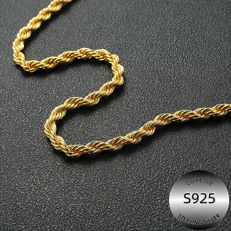 TEMU 925 Silver, 24k Golden-plated Necklace - Fashionable Twist Chain -3mm- - Non-allergic - Daily Wear - Party Decoration - Anniversary Gift - Valentine's Day Gift - Birthday Gift (with Gift Box)
