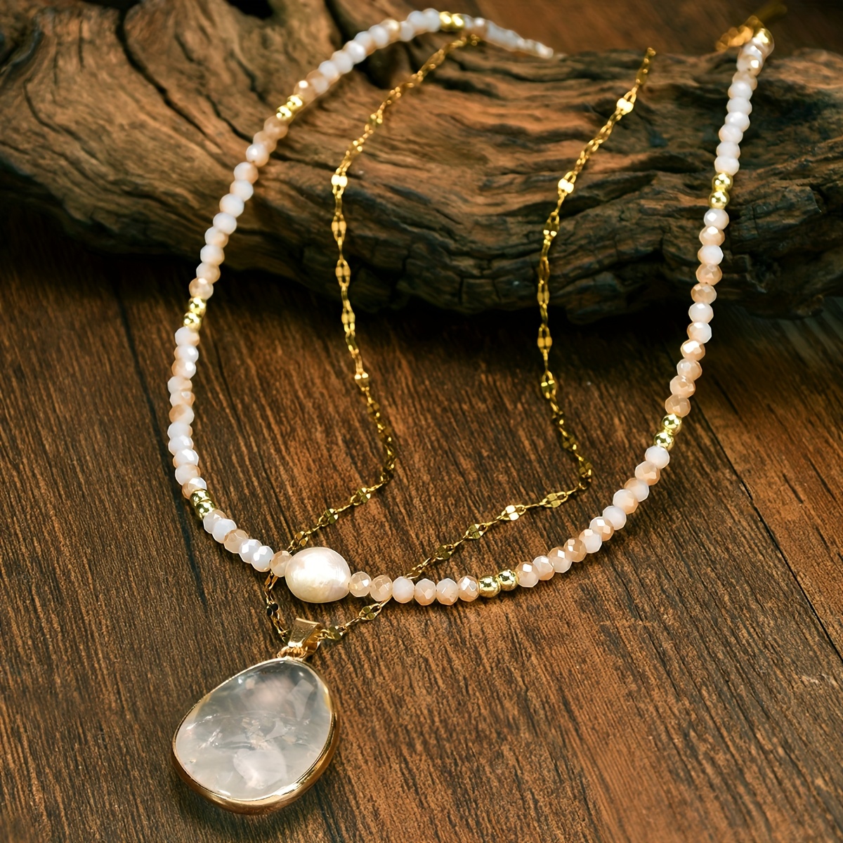 Baroque Freshwater Pearl Necklace Quartz Pendant Necklace