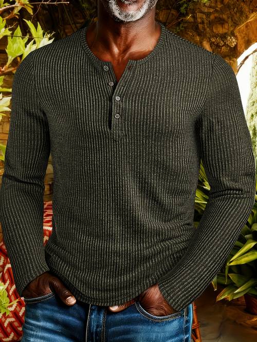item picture mens fashion top autumn winter casual textured ribbed fabric crew neck single breasted long sleeve mens henley shirt
