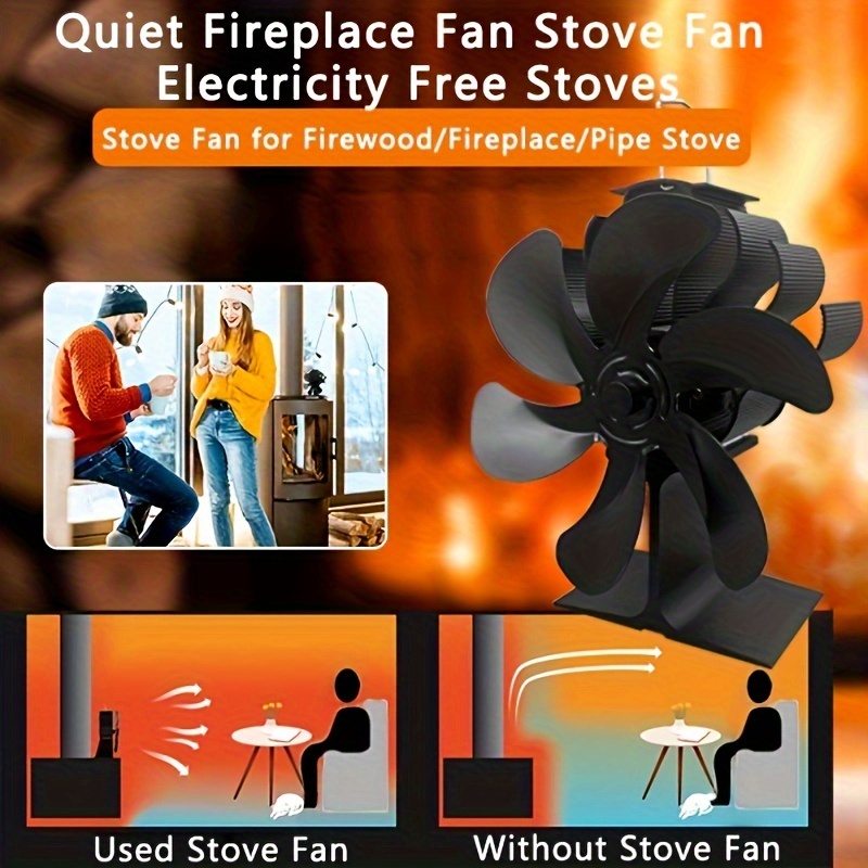 

6-blade Aluminum Stove Fan, Silent Heat Distribution For Wood Burners & Fireplaces, No Electricity Required - Ideal For Air & Cozy