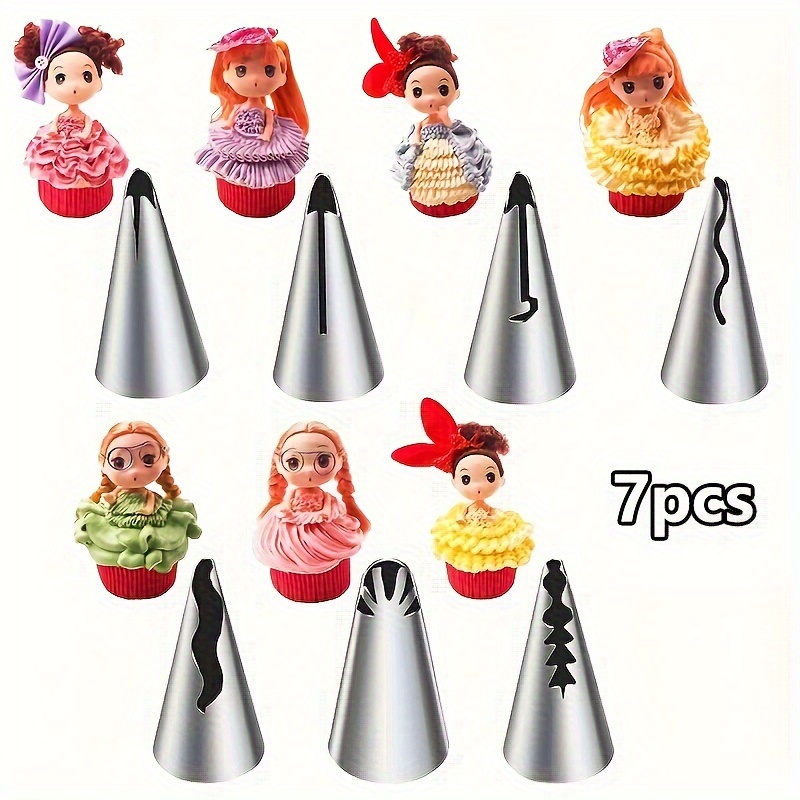 

7 Piece Stainless Steel Ruffle Piping Tips Set For Cake Decorating - Professional Edge Icing Nozzles For Cupcake And Cake Side Decorations, Food Contact Safe Pastry Tools For Baking Diy