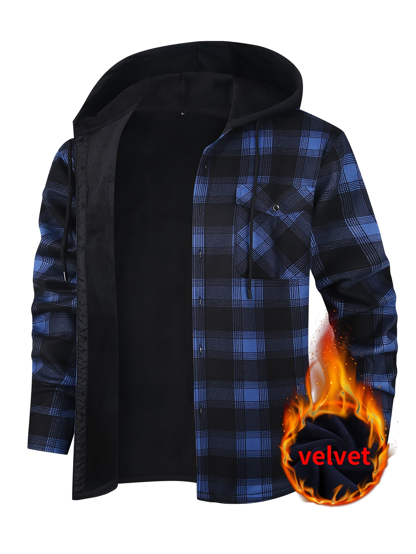 Thermisch werkschort met capuchon voor heren - Heavy-duty fleece gevoerde winterjas met ruitpatroon, volledige ritssluiting aan de voorkant, lange mouwen, overhemdjasje met knoopsluiting voor boerderij, bouw, buiten - Dik geïsoleerd laagstuk (s-3xl) - Ideaal voor Col