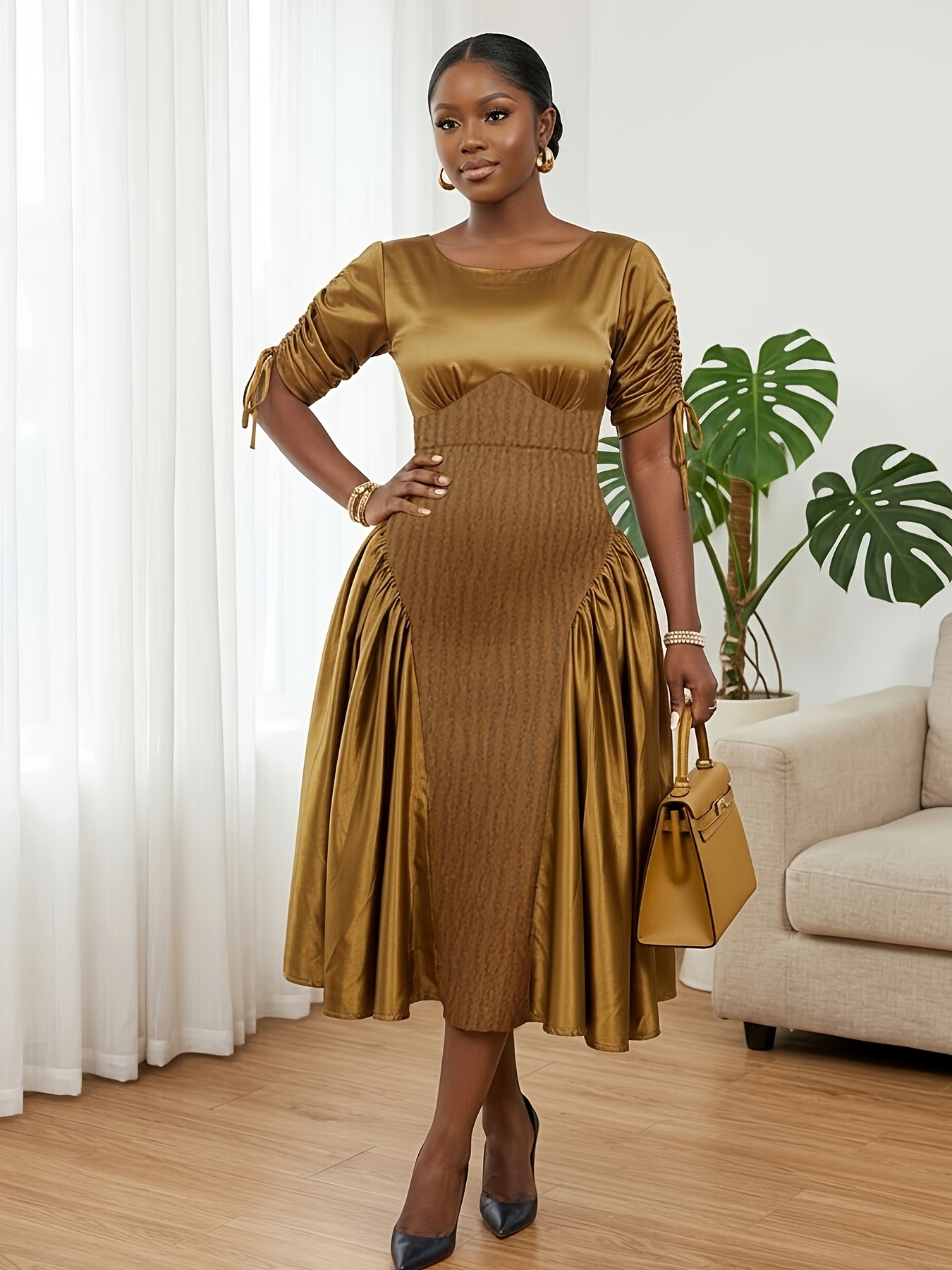 black and tan midi dress ZOREEN MIDI DRESS