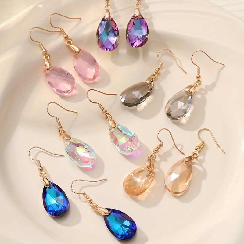 

1 Pair Elegant Teardrop Gemstone Earrings - Sparkling Synthetic Design With Golden-tone Hook, Perfect Jewelry Gift For Girls, December Birthstone, Cute Earrings