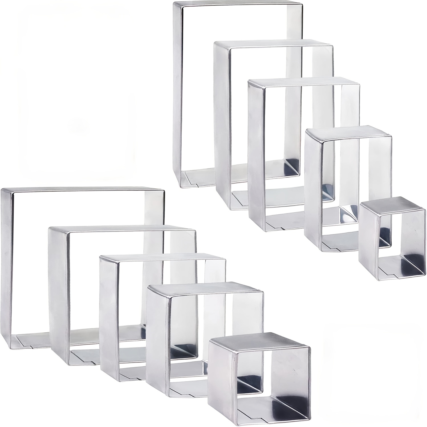 10pcs Square + Rectangle Mousse Ring, Rectangle Cookie Cutter Set, Stainless Steel Rectangular Mold, Square Pastry Mold, Fondant Cake Cutter Kit, Best For Christmas, Perfect For Thanksgiving