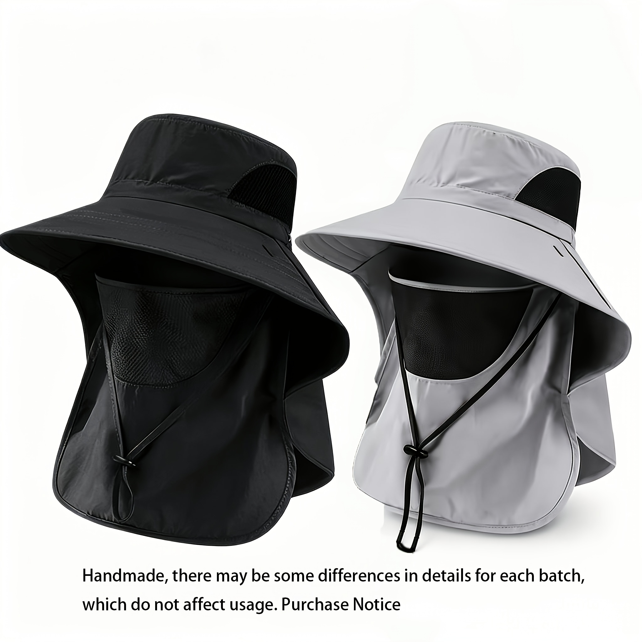 TEMU 2pcs Chapeau d'extérieur avec masque facial amovible, Chapeau de pêche unisexe à large bord, Respirant et léger, Convient pour la randonnée, le