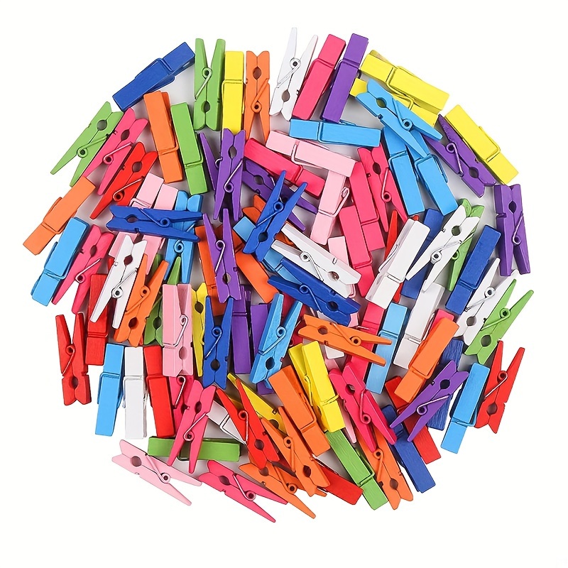 

100-piece Assorted Colors Wooden Clothespins - 1.37" Craft Pegs For Photos, Pictures &