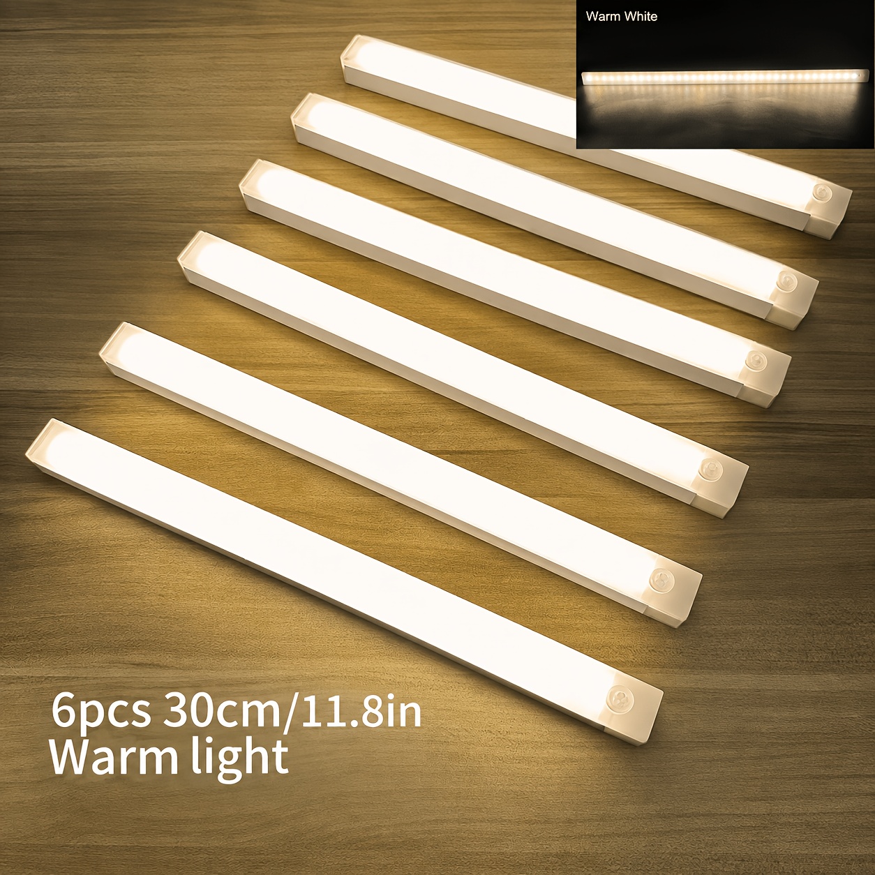 TEMU 6pcs 30cm Rechargeable Motion Sensor Under Cabinet Lights, 3 Lighting , Dimming, Magnetic Installation, Usb-c Closet Lights For Kitchen,