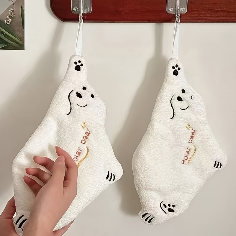 Set Of 2 Adorable Polar Bear Hand Towels, Designed To Hang, Made Of Coral Fleece, Absorbent, Plush Cartoon-style Towels, Perfect For Different Settings Like The Kitchen And Bathroom