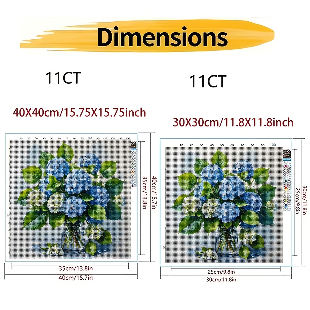 Cross Stitch Printed Kit, Blue And White Hydrangea Vase