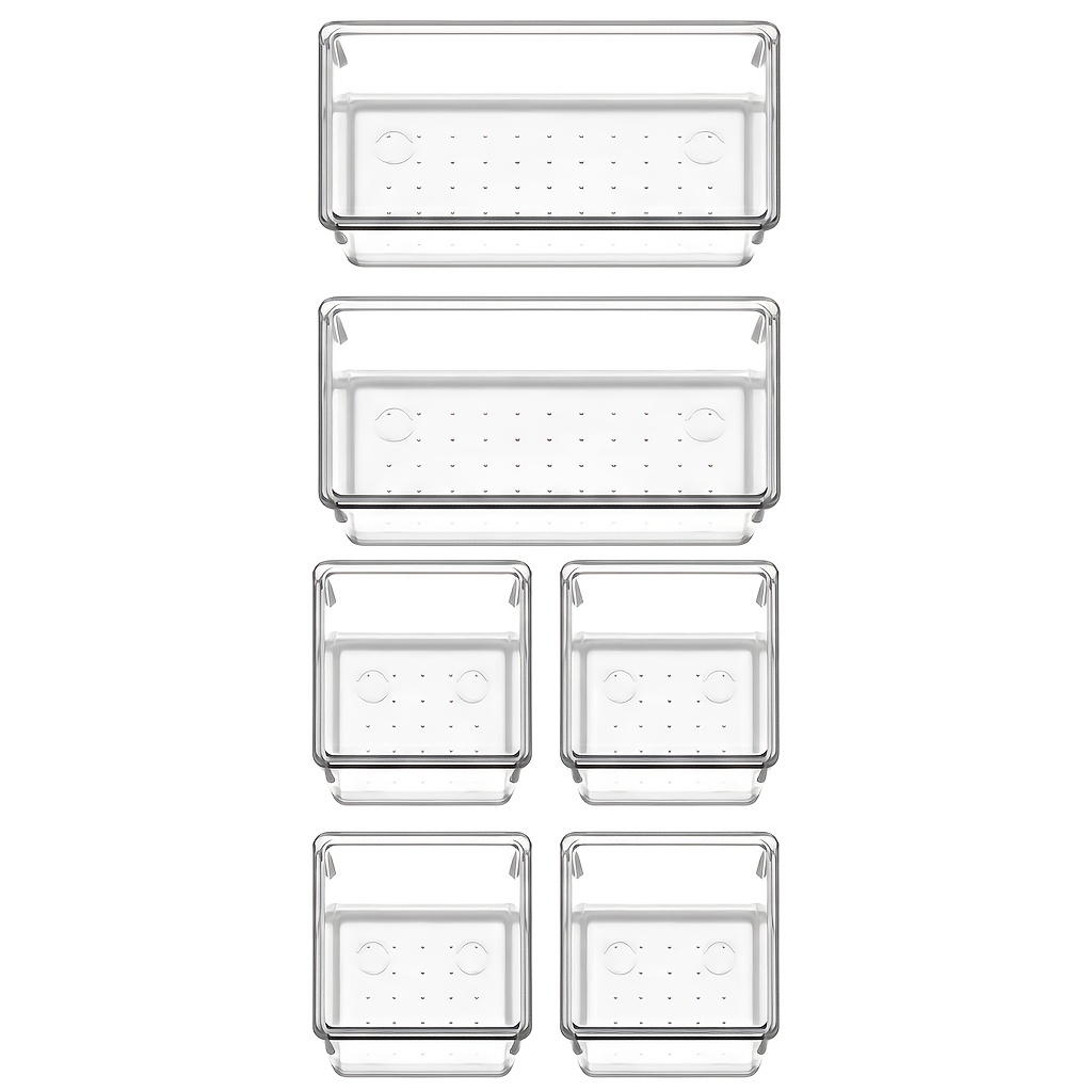 TEMU Juego de 6 organizadores de cajones de plástico transparente (2 tamaños) - Contenedores y bandejas de almacenamiento modulares y versátiles para