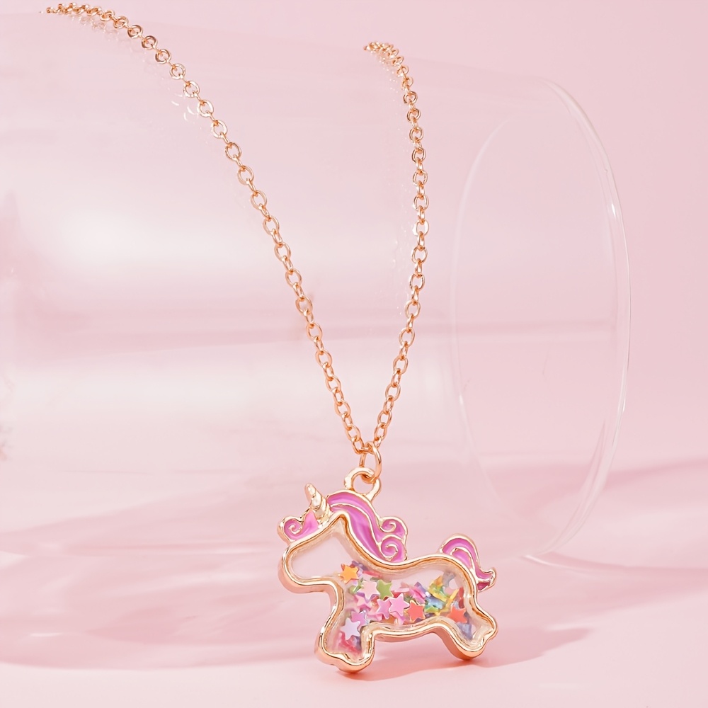TEMU 1 pieza Collar con colgante de unicornio para niñas, coctelera de que de color con cierre de langosta y cadena de eslabones cuadrados planos (),