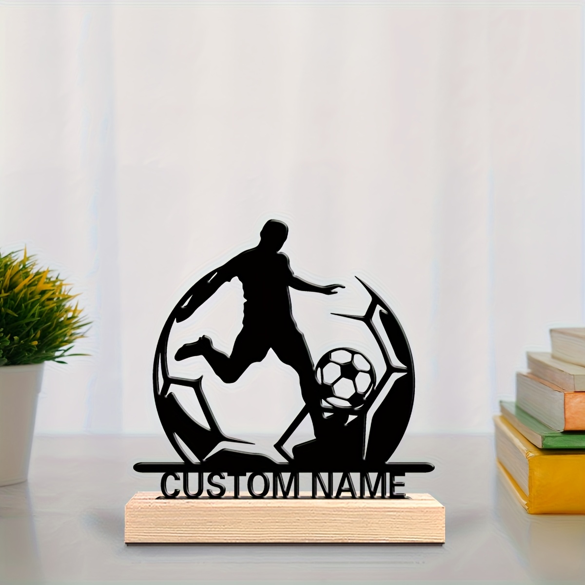 TEMU 1 Personalized Football Player Metal Sculpture - Custom Name, Dynamic Kicking , Home/office Desktop Decoration - Men's
