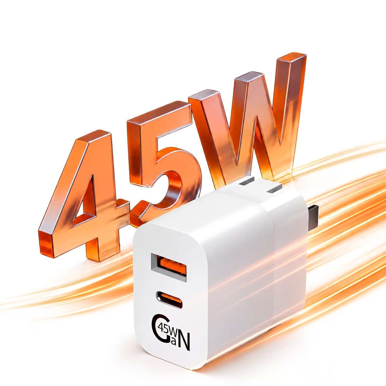 TEMU 45w Gan Fast Charger - Dual-port (usb-c And Usb-a) With Foldable Prongs; Compact And Portable Travel Adapter; Universal Compatibility For
