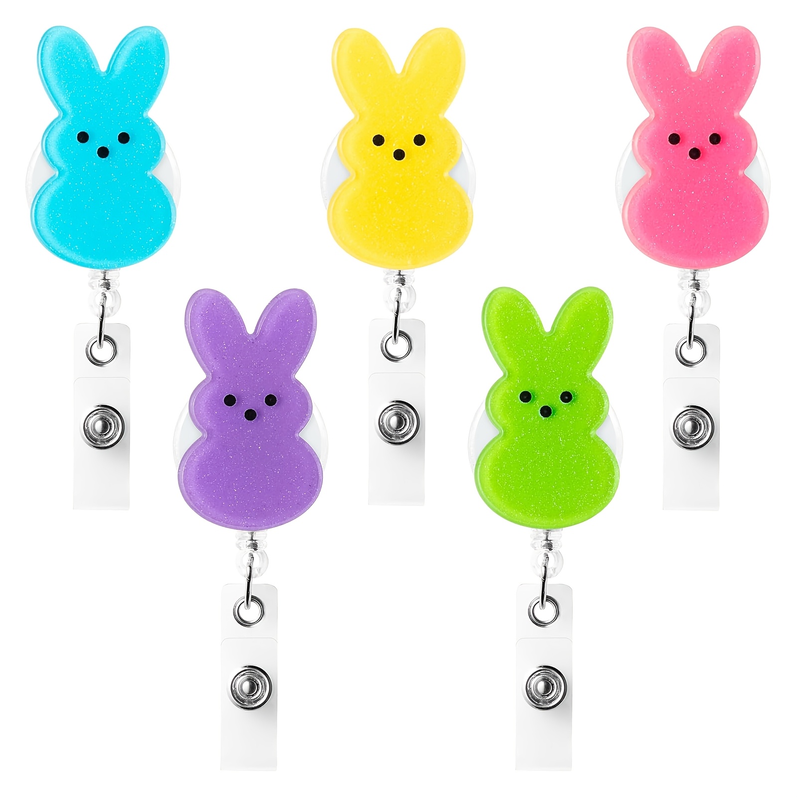 

Set Of 5 Easter Bunny Acrylic Badge Reels, Retractable Id Holders With Alligator Clips, Holiday Badge Reels Suitable For Nurses And Office Workers.