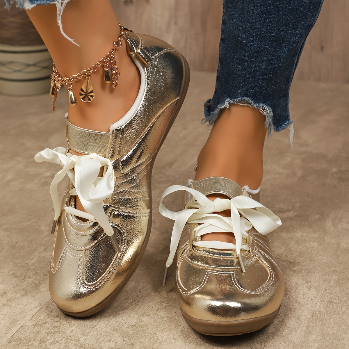 golden sneaker sold on Temu Canada