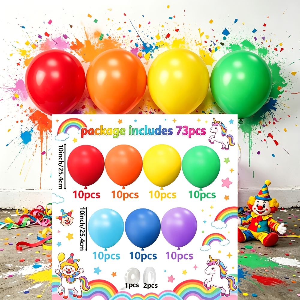 TEMU 73pcs, Colorful Themed Balloon Party Decoration Kit, Including 7 Different Colored Latex Balloons, Suitable For Christmas, Halloween Birthday