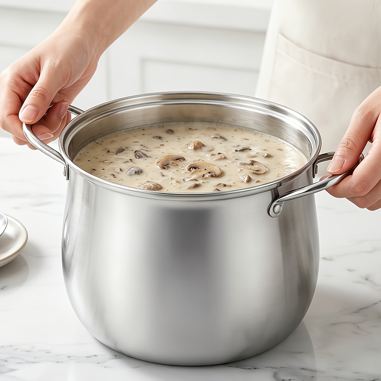 TEMU 1pc Heavy Duty Stainless Steel With Lid - Large Capacity, Thickened Design For Induction And Gas Stoves - Perfect For Soups, , , And Steaming