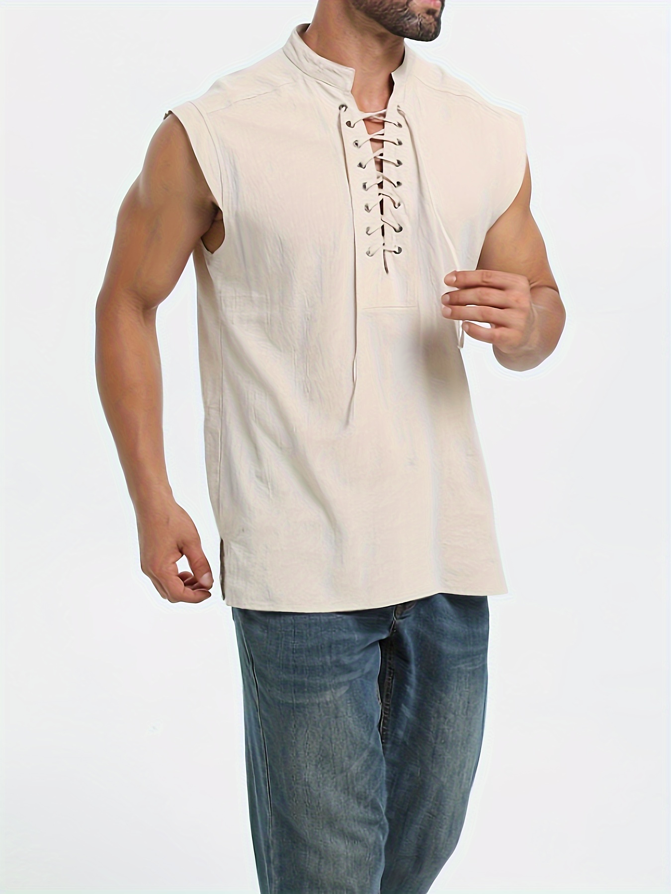 Men's Plus Size Sleeveless Traditional Chinese Guizhou Shirt - Stand Collar Loose Fit with Drawstring & Button Front Closure, Olive Green Casual Retro Top for Spring Summer Fall, Machine Washable, PLUS SIZE