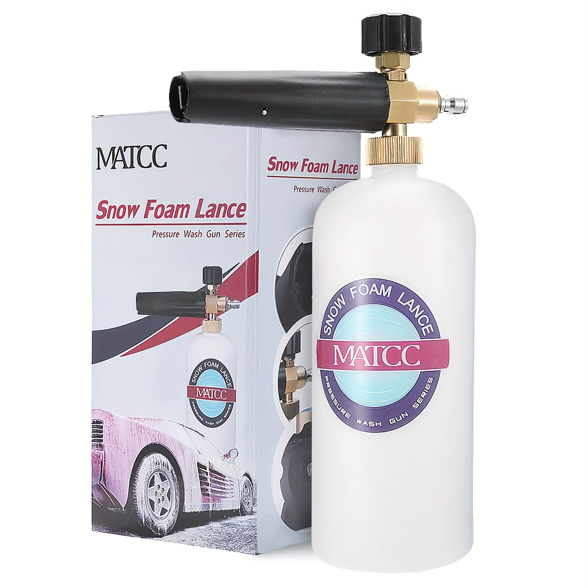 TEMU Snow Foam Cannon Adjustable Pressure Washer Foam Wash 1l Bottle Car Wash Snow Foam With 1/4" Quick Connector
