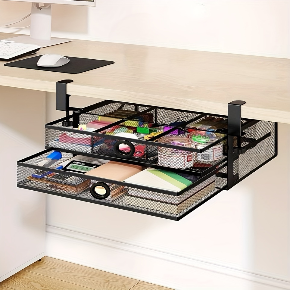 

Desk Drawer Organizer -on, Metal Desk Drawer , 2 Drawer Out, On Desk Or Desk Organizer For Office Supplies & (2 Drawers) Organization, &