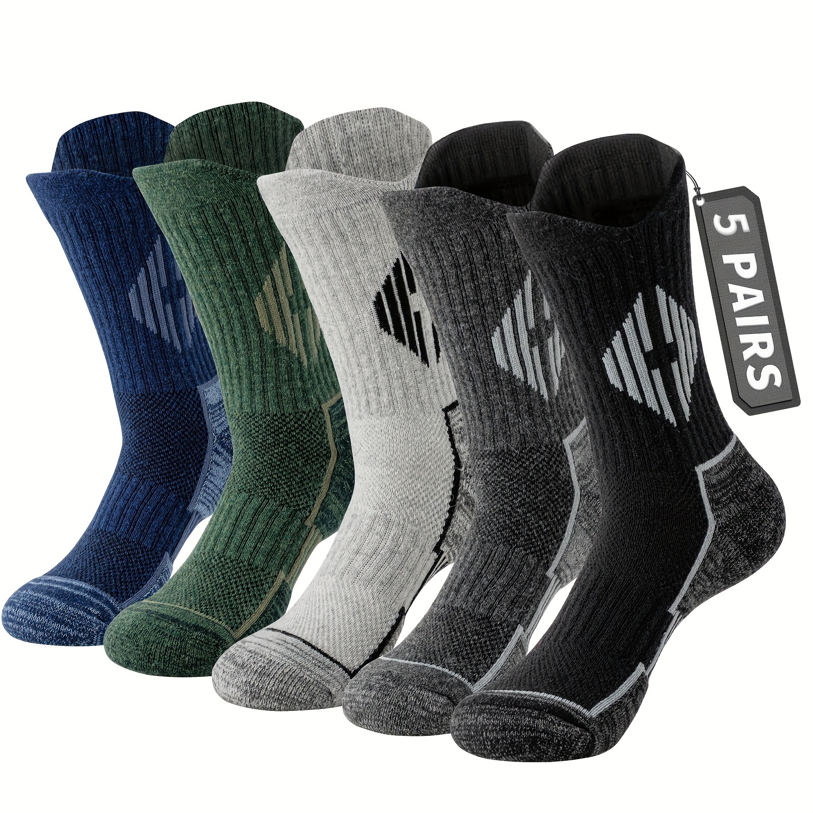 TEMU 5 Pairs Of Merino Wool Hiking Socks For Men And Women, Offering Compression Support, Sweat Absorption, , And Thick Cushioning - Perfect For Festival Gifts