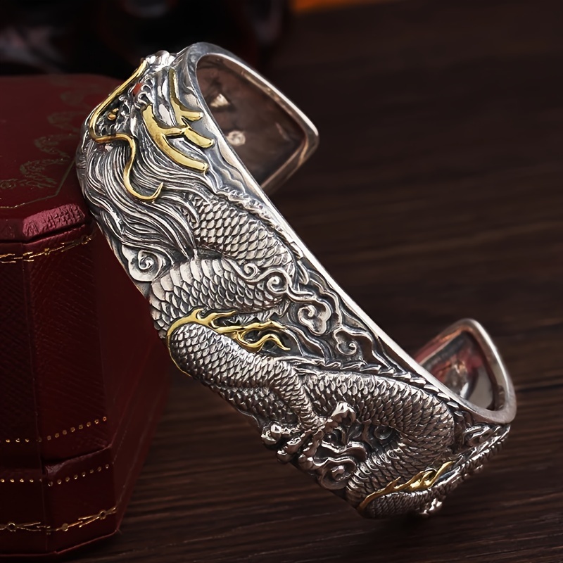 

Carved Dragon Open Bracelet, Classic Exquisite Retro Domineering Wrist Accessories For Men