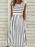 striped print crew neck tank dress casual sleeveless pockets dress for spring summer womens clothing