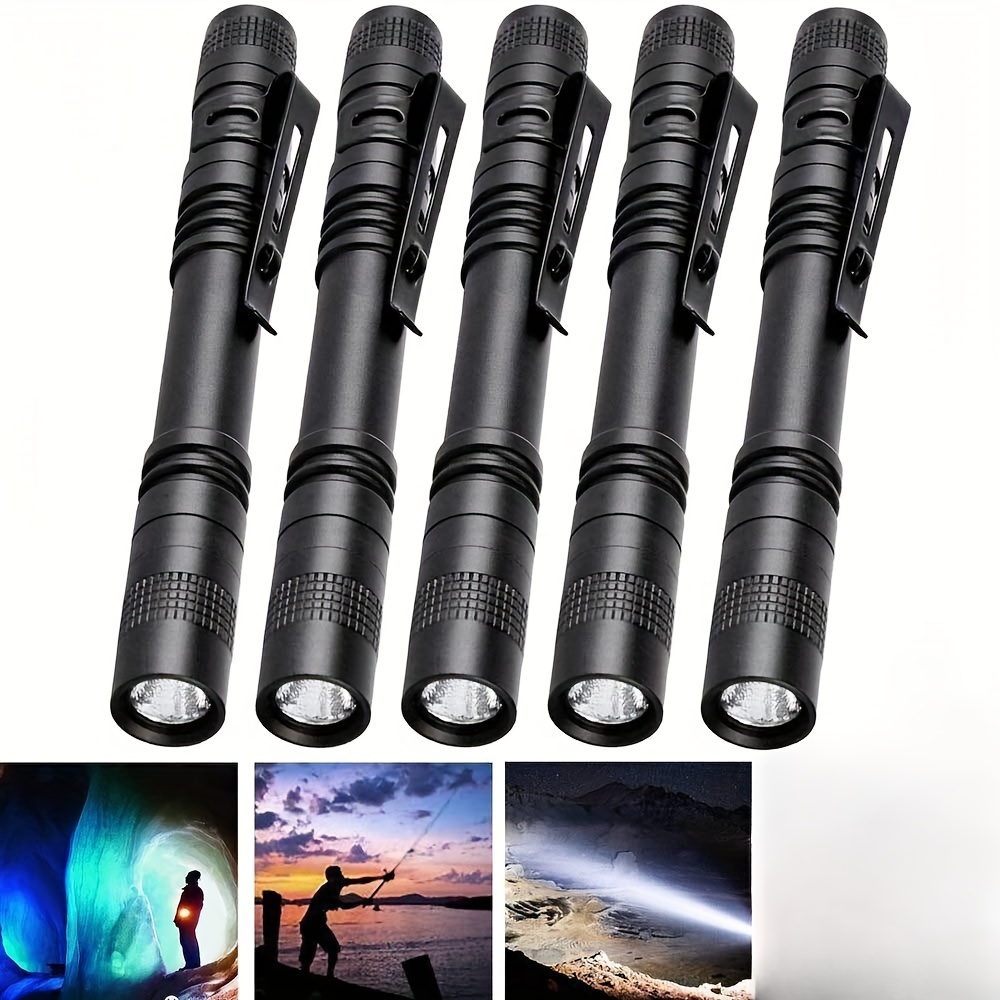 

5pcs Led Flashlights With Clip, Mini Pocket Penlight For Outdoor Camping Hiking Fishing (batteries Not Included)