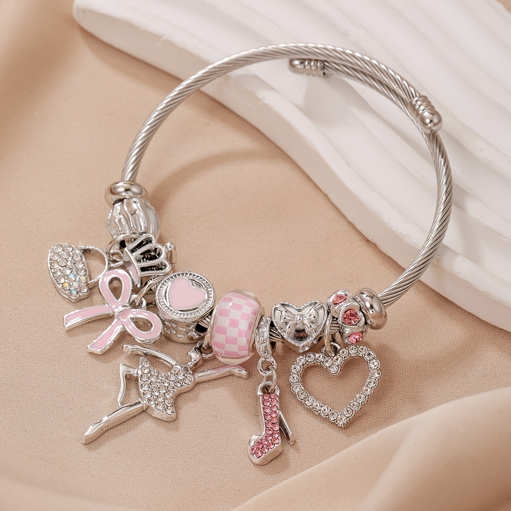TEMU Un bracelet élégant et tendance avec des comme des talons hauts mignons, des nœuds et des danseuses de ballet. Ce bracelet ouvert ajustable est