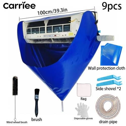 9pcs 100cm 39 3in air conditioner cleaning water collection bag thickened hanging air conditioner cleaning cover with drain hose and brush rocker towel professional reusable air conditioner cleaning tools simple and convenient to install