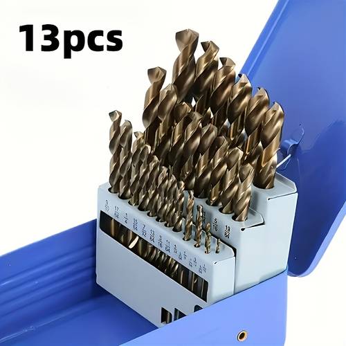13pcs heavy duty m35 high drill bit set suitable for metal stainless steel wood plastic spiral bits with durable metal case professional drilling tools free notepads included