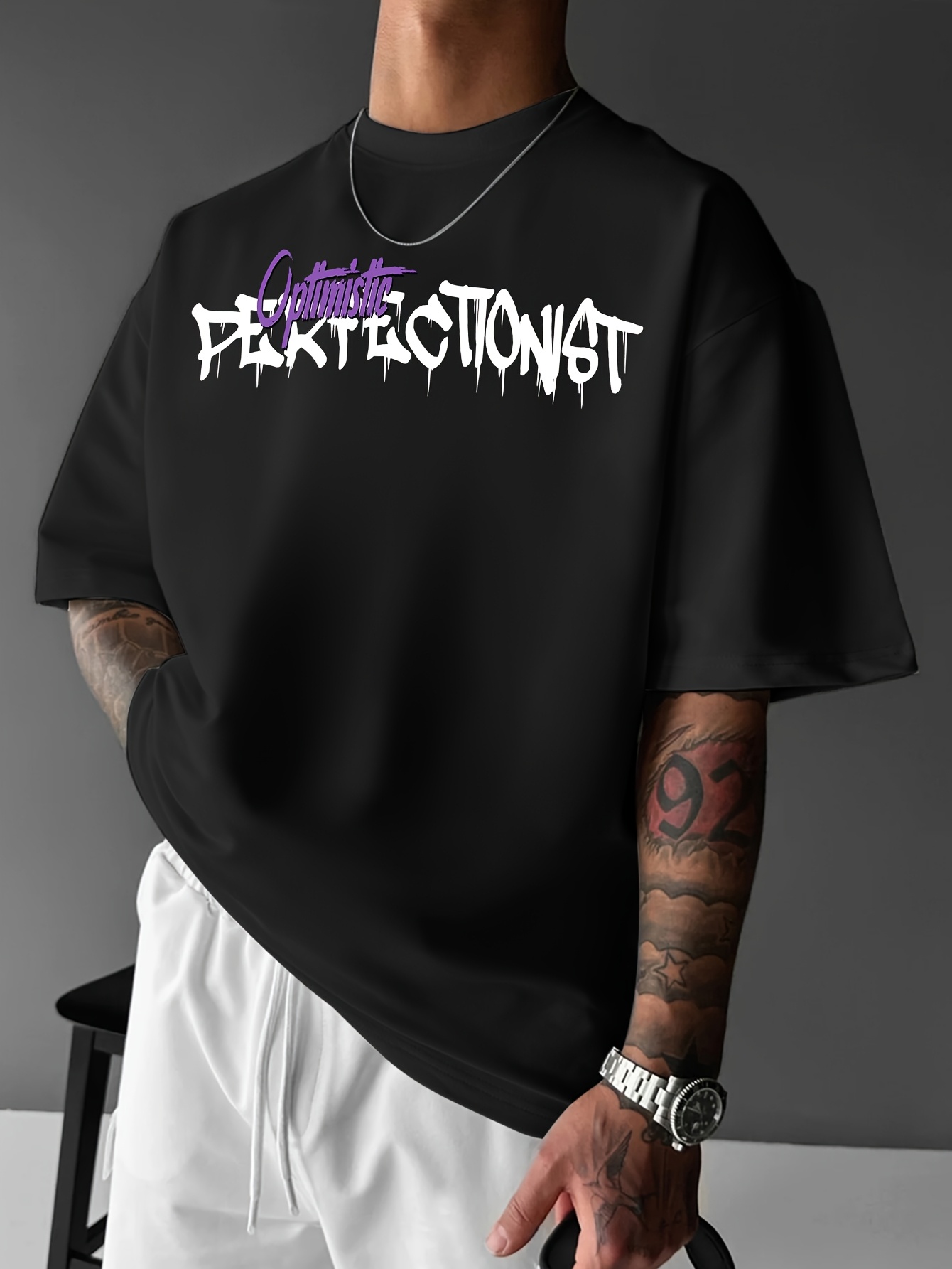 *'S Streetwear Graphic T-Shirt Loose Fit Round Neck Summer Tee with  &*;PERFECT NOT&*; Bear Hearts Design, Light Blue Casual Urban Fashion