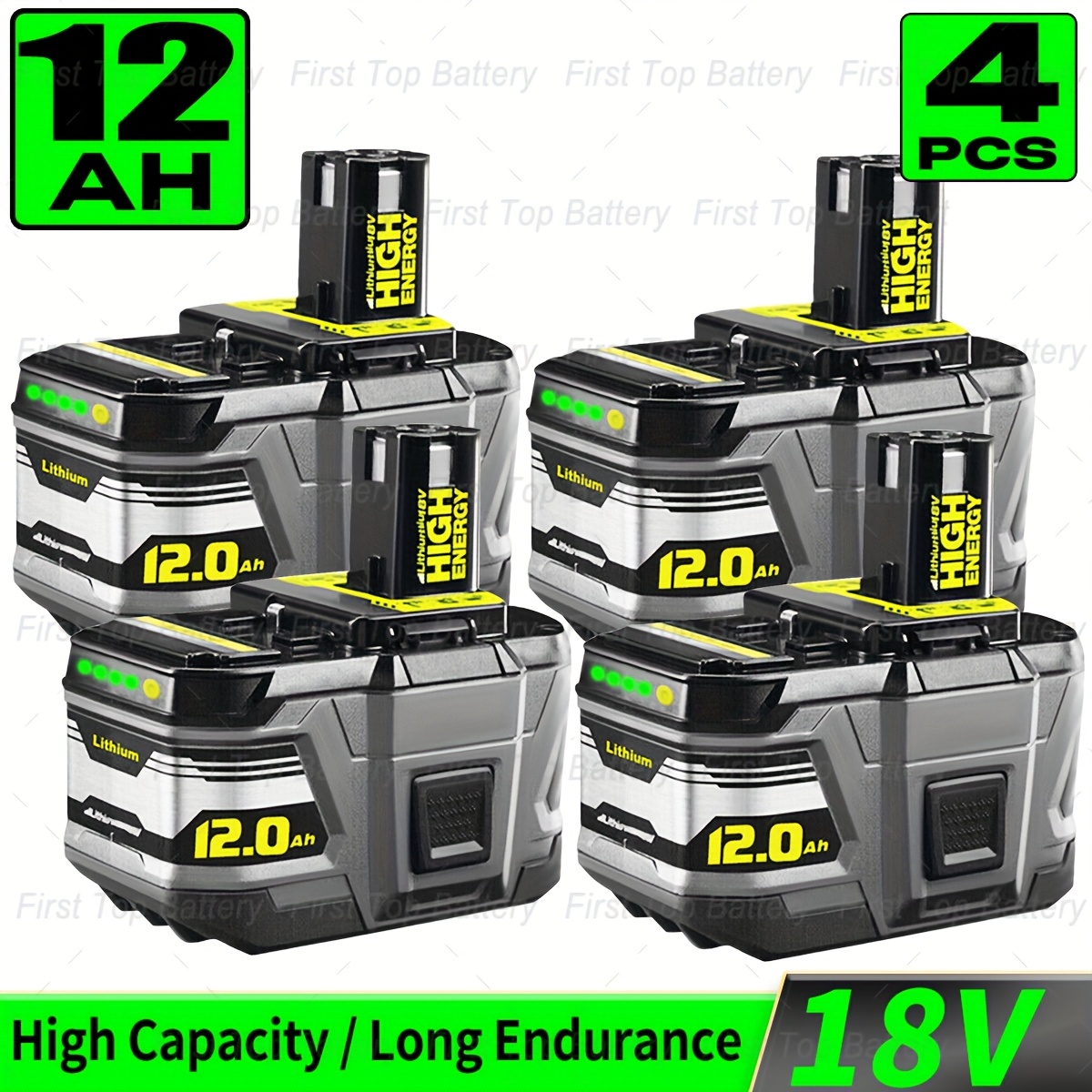 TEMU 1/2/4 PACK Batterie de remplacement 12.0Ah 18V pour Ryobi 18V Batterie Haute Capacité 18V Lithium-Ion P104 P105 P106 P108 P107 P109 pour Outils
