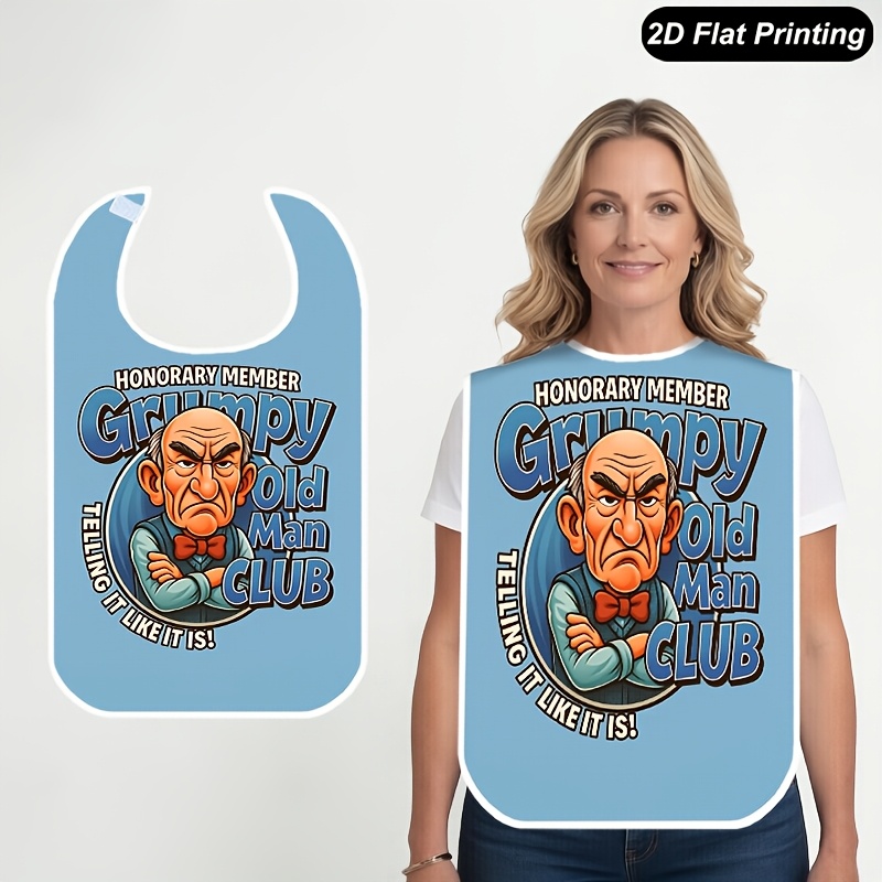 TEMU 1pc Adult Bibs For Women Men And Elderly, Old 2d Flat Print Dining Apron, Feeding Bib For Adults, Parties, Dining, And Home Use, Washable And