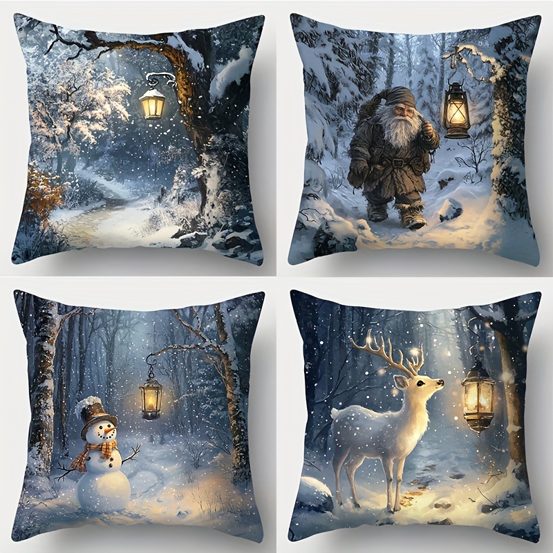 

4pcs, Christmas, New Art , Snowman, , Dwarf, , Pattern Pillowcase, Waist, 17.72 X 17.72 , Decoration, Decoration, Living Decoration, Sofa Decoration, No