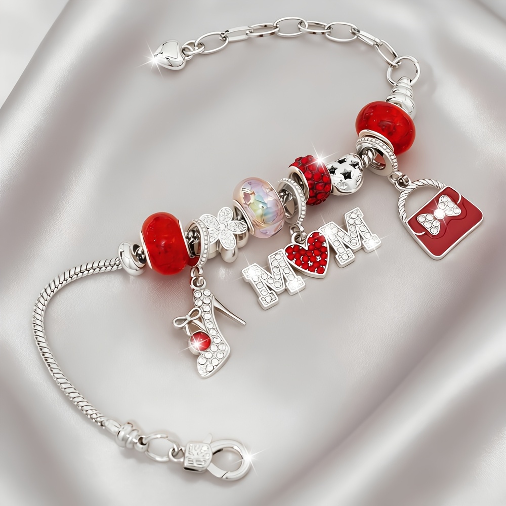 TEMU Elegant Light Luxury Mother's Day Bracelet., Adjustable For Men And Women. , High Heel, Handbag Pendants, Decorated With Flowers, Stars, Hollow