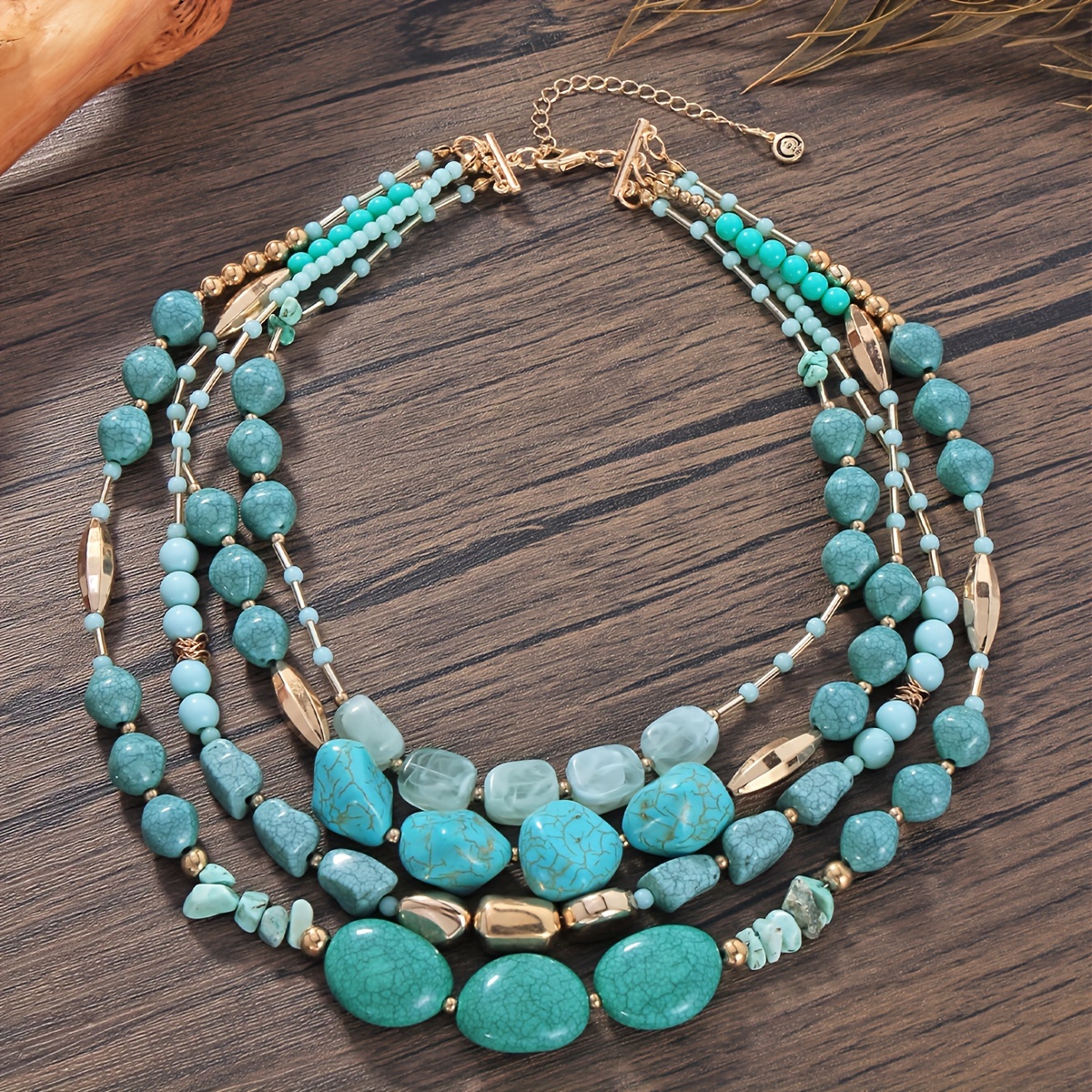 

4 Rows Pine Stone Multi-layer Beaded Necklace Fashion Personality Exaggerate Party Vacation Style Jewelry Decoration