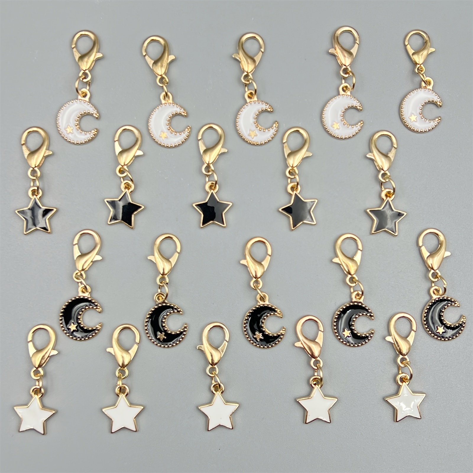 TEMU 20pcs Star And Moon Alloy Diy Lobster Clasp Charms, Black And White Moon And Star Keychains