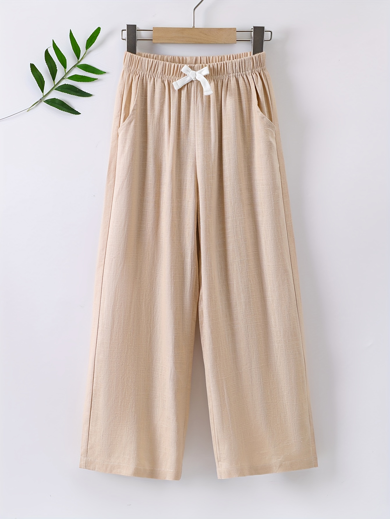 Summer Women Linen Cotton Straight Trousers Casual Loose Elastic