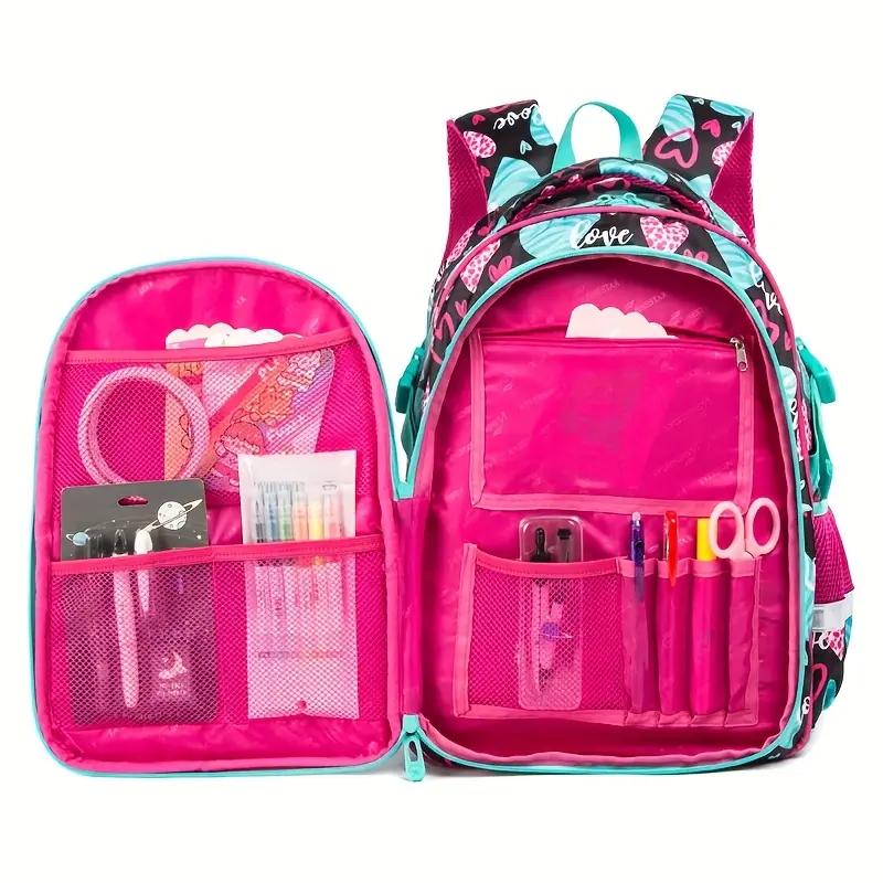 17 inch heart pattern backpack pink accents - Temu 17 inch heart pattern backpack pink accents - Temu
