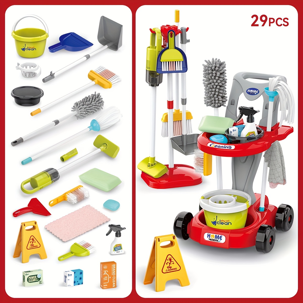 Simulation Cleaning Tools Trolley Pretend Play Vacuum Mop Set
