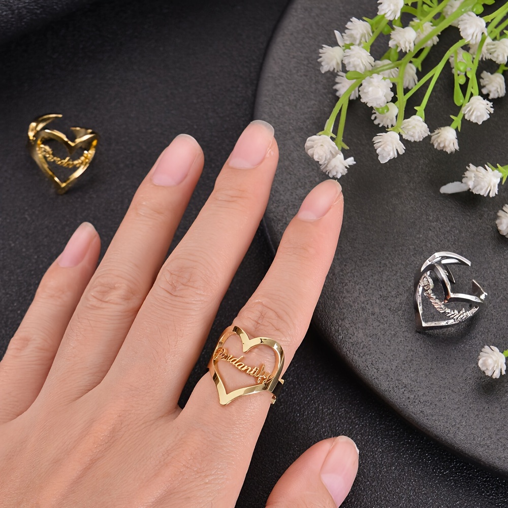 

Personalized Arrow Heart Name Ring, Stainless Steel Adjustable Finger Ring, Fashionable Lady Jewelry, English Language Only, Suitable For Parties And Banquets, Year-round Wear