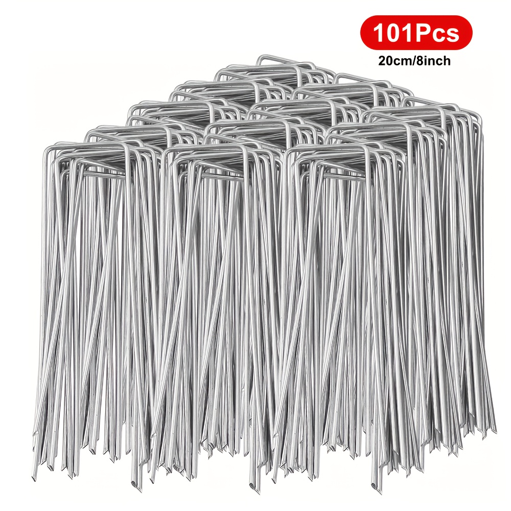 Image of Jiushentraph 101pcs 4/6/8 Inch Landscape Galvanized Garden Stakes, Heavy Duty Garden Pins For Fences, Lawns, Weed Barriers And Landscape Fabrics, Netting, Irrigation Hose