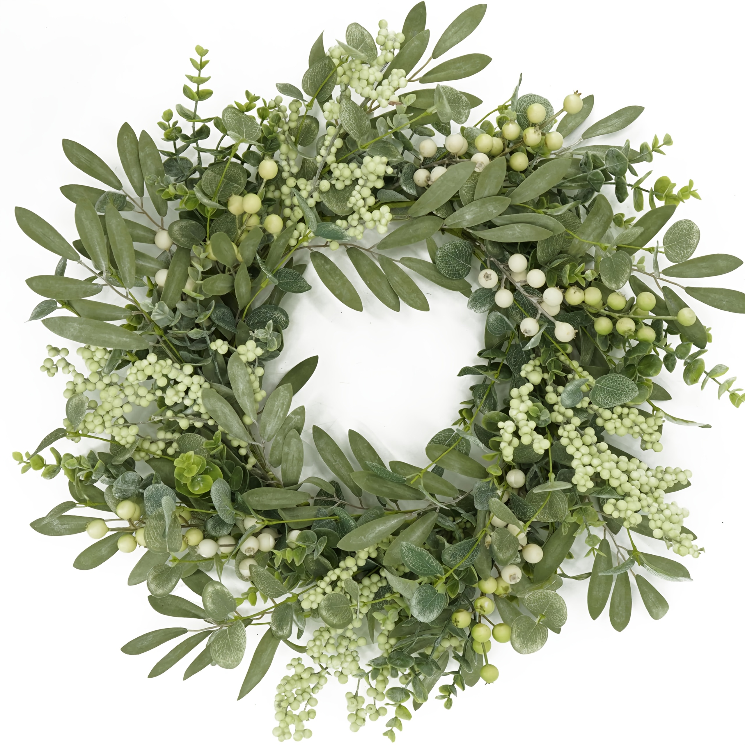 

Green Eucalyptus Wreaths For Front Door Wreath With Eucalyptus Leaves, Olive Leaves, Mixed Berries For Indoor Outdoor Farmhouse Home Porch Wall Window Festival Wedding Decor