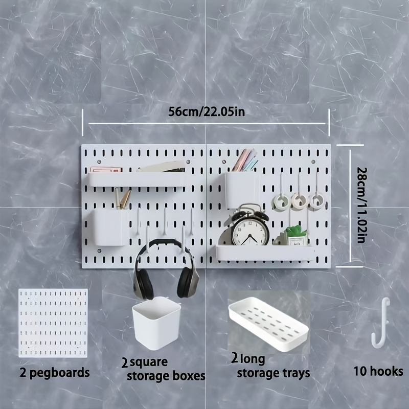 TEMU Étagère de rangement de bureau à panneau perforé pour bricolage, support de rangement mural suspendu pour chambre perçage, séparateur de bureau,