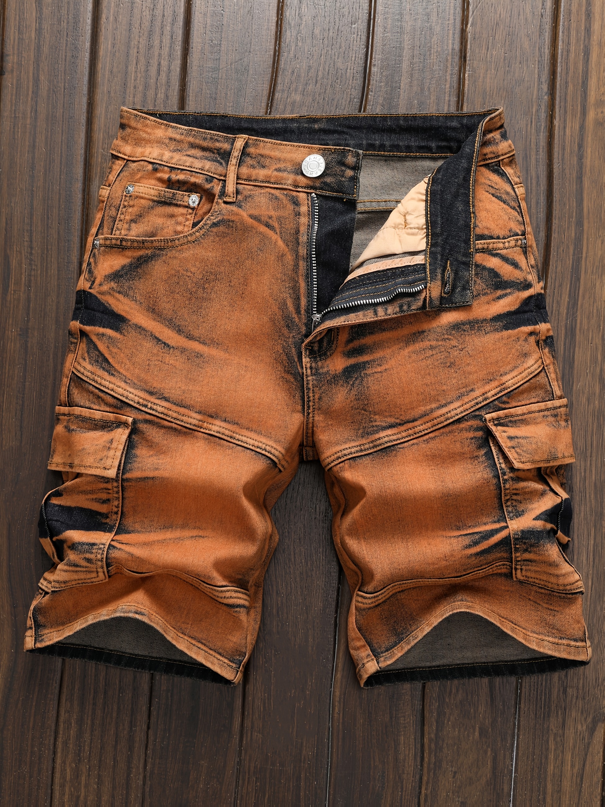 men's fit street style vintage denim shorts orange tie Temu Mexico