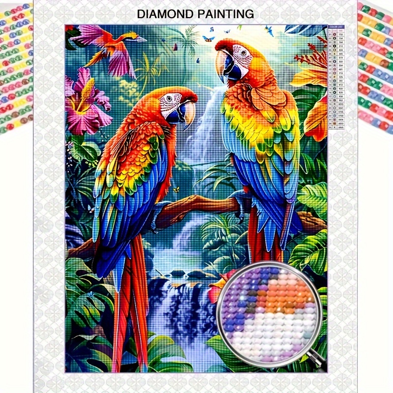 

5d Diamond Painting Art Kit, Parrot Scene, Round Full Drill Rhinestone Mosaic, Contemporary Oblong Vertical Poster Frame, Diy Craft Wall Decor, Ideal For Beginners - Home, Office, Seasonal Gifts